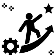 person in arrow going to stars